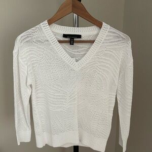 White House Black Market light weight White V-Neck Sweater
